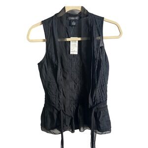 Arden B Black Cotton Lace Trim Peplum Tie Waist Vest Sleeveless Top XS New